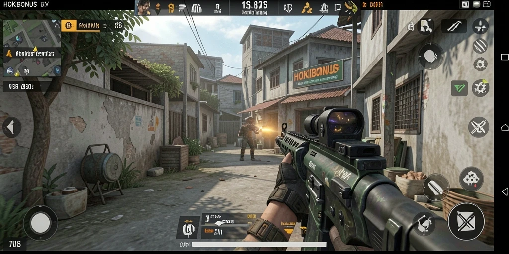 Screenshot HOKIBONUS menampilkan aksi gameplay FPS yang menegangkan.