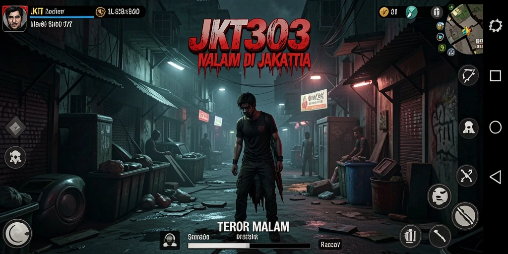 Tangkapan layar gameplay menakutkan di JKT303, memperlihatkan suasana mencekam.